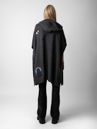 Inna Cashmere Cardigan - Long grey cashmere hooded cardicoat with short sleeves and customized details designed by Humberto Cruz.