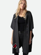 Inna Cashmere Cardigan - Long grey cashmere hooded cardicoat with short sleeves and customized details designed by Humberto Cruz.