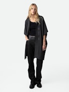 Inna Cashmere Cardigan - Long grey cashmere hooded cardicoat with short sleeves and customized details designed by Humberto Cruz.