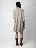 Indiany Gilet 100% Cashmere - Beige 100% cashmere midi cardicoat with short sleeves and gold diamanté.