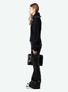 Attila Jacket - Short black zip-up wool and cashmere knit jacket with roll neck and metal wings on the back.