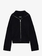Attila Jacket - Short black zip-up wool and cashmere knit jacket with roll neck and metal wings on the back.