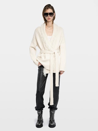 Alpa Coat - Cardigan coat with fringe and wings at the back, tie closure.
