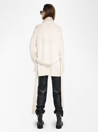 Alpa Knit Coat - Cardigan coat with fringe and wings at the back, tie closure.