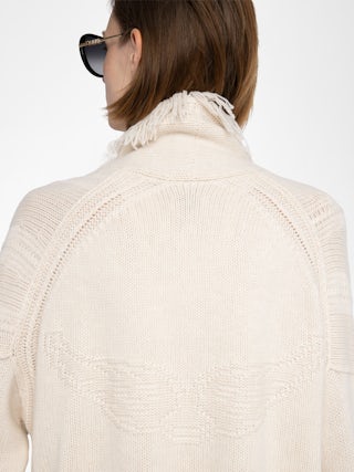 Alpa Knit Coat - Cardigan coat with fringe and wings at the back, tie closure.