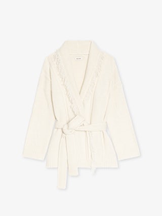 Alpa Knit Coat - Cardigan coat with fringe and wings at the back, tie closure.