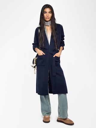 Salonny Cardigan - Long cardigan with intarsia skull on back.