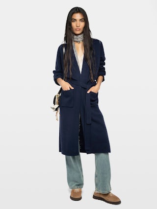 Salonny Skull Cashmere Cardigan - Long cardigan with intarsia skull on back.