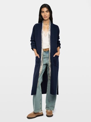 Salonny Skull Cashmere Cardigan - Long cardigan with intarsia skull on back.