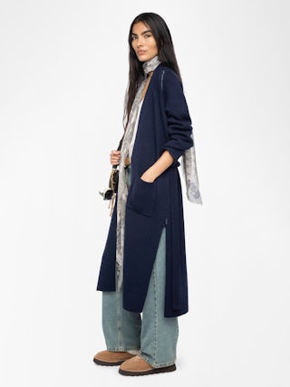 Salonny Cardigan - Long cardigan with intarsia skull on back.