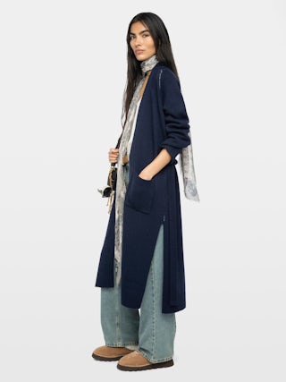 Salonny Skull Cashmere Cardigan - Long cardigan with intarsia skull on back.