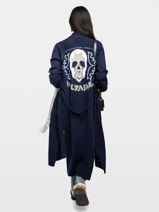 Salonny Skull Cashmere Cardigan - Long cardigan with intarsia skull on back.