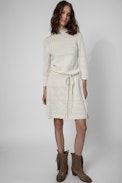 Robe Cecily ZV - Robe en lin et coton écru à col montant et manches longues Femme