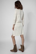 Robe Cecily ZV - Robe en lin et coton écru à col montant et manches longues Femme