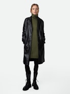 Almira Dress 100% Cashmere - Women’s short khaki 100% cashmere turtleneck dress with buttons on the shoulders and long sleeves.