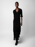 Robe Memphis - Robe longue crochet en coton pointelle munie de liens à pompon.