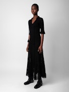 Robe Memphis - Robe longue crochet en coton pointelle munie de liens à pompon.