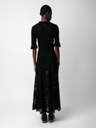 Robe Memphis - Robe longue crochet en coton pointelle munie de liens à pompon.