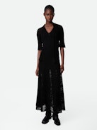 Robe Memphis - Robe longue crochet en coton pointelle munie de liens à pompon.