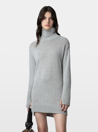 Dress Almira - Midi dress with roll-neck and star jewel buttons at the shoulder.