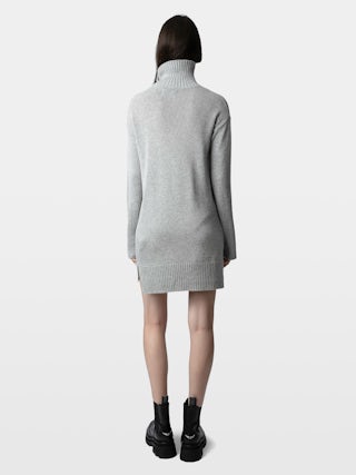 Dress Almira - Midi dress with roll-neck and star jewel buttons at the shoulder.