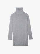 Abito Almira Gioiello - Abito midi dolcevita in maglia grigio chiaro da donna con bottoni gioiello a stella sulla spalla.