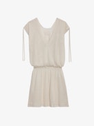 Alanis Dress - Ecru lace cotton mini dress with elasticated waistband and short sleeves with ties.