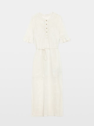 Salmy Dress - Long dress with wing motifs and ruffled short sleeves.