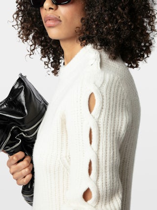 Dress Alky 100% Merino Wool - Short dress with openwork cables and buttons.