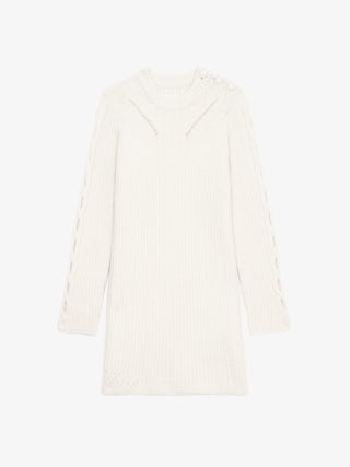 Robe Alky 100% Laine Merinos - Robe courte à torsades ajourées et boutons.