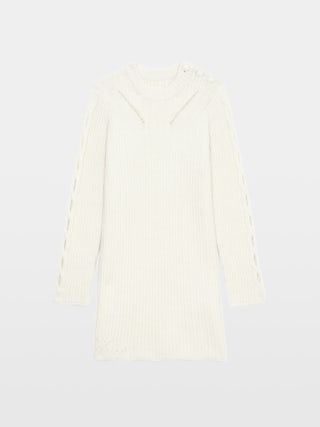 Dress Alky 100% Merino Wool - Short dress with openwork cables and buttons.