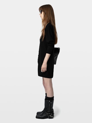 Dress Kanjy 100% Wool - Short dress with V-back and wings embroidery on the cuff.