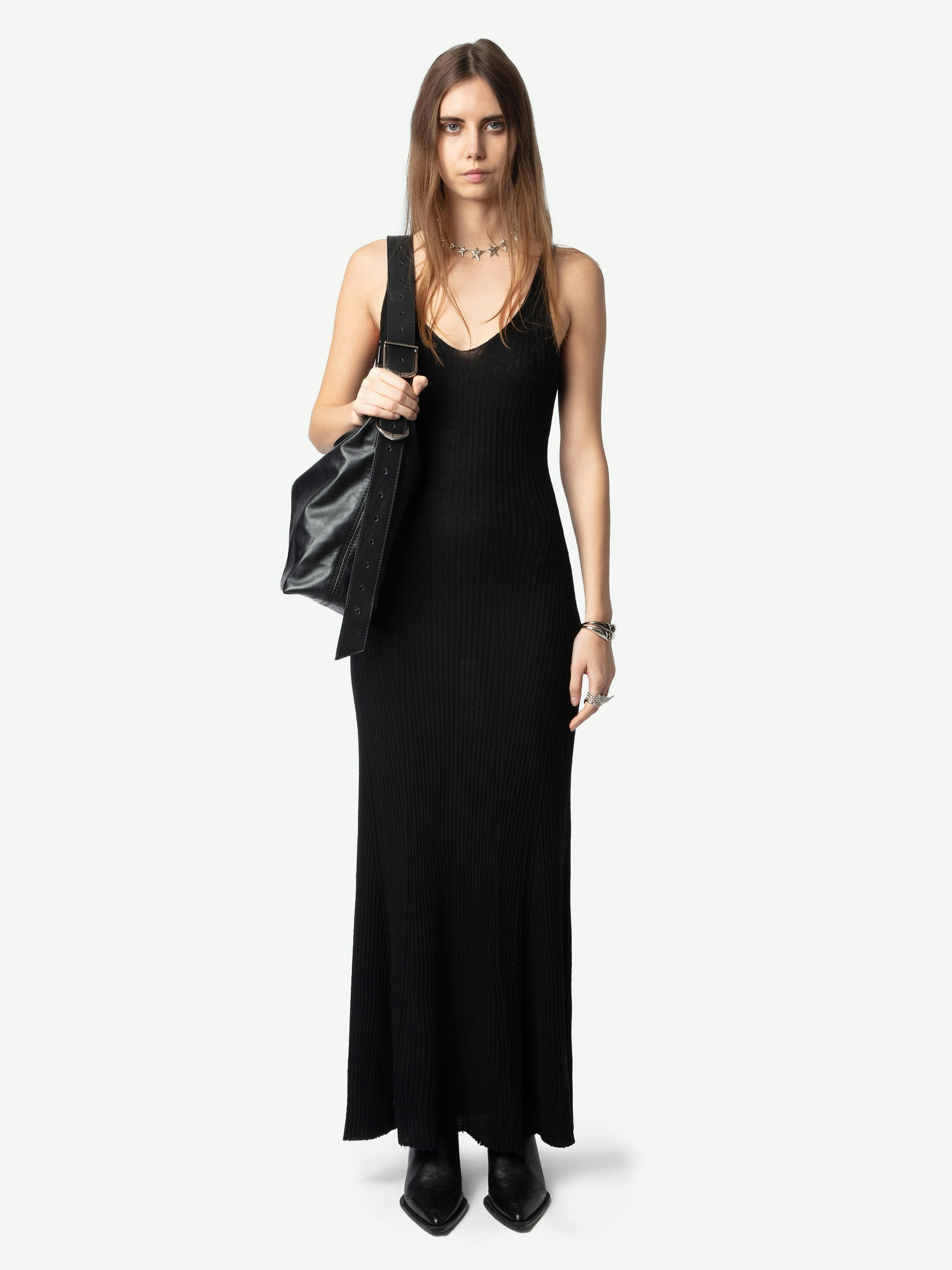 Nara Cashmere Dress - Long ribbed tank dress.