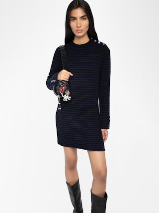 Kleid Maltyd - Kleid mit Rundhalsausschnitt und langen Ärmeln, gestreift mit Knöpfen.