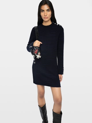 Robe Maltyd - Robe col rond manches longues rayée avec boutons loups.