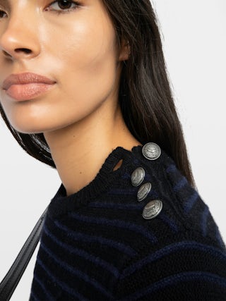 Robe Maltyd - Robe col rond manches longues rayée avec boutons loups.