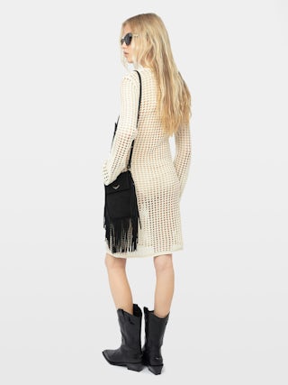 Ranyra White Crochet Mini Dress - Crochet dress with long sleeves.