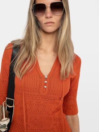 Dress Memphisa - Short pointelle cotton dress.