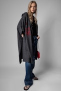 Cardigan Inna - Cardigan lungo donna con cappuccio con motivi design firmati Jormi
