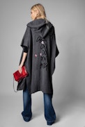 Cardigan Inna - Cardigan lungo donna con cappuccio con motivi design firmati Jormi