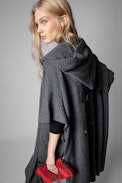 Cardigan Inna - Cardigan lungo donna con cappuccio con motivi design firmati Jormi