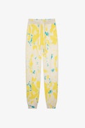 Hose Steevy Kaschmir - Damen-Kaschmirhose mit blau-gelbem Batikprint