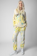 Hose Steevy Kaschmir - Damen-Kaschmirhose mit blau-gelbem Batikprint