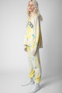 Hose Steevy Kaschmir - Damen-Kaschmirhose mit blau-gelbem Batikprint