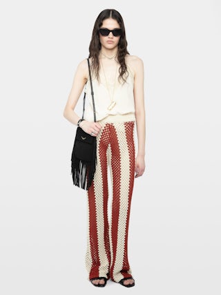 Pia White Crochet Pants - Striped crochet pants.