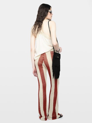 Pia White Crochet Pants - Striped crochet pants.