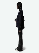 Alma Jewelled Cashmere Sweater - Navy blue cashmere sweater with funnel neck and gold star buttons with diamanté on the shoulder.