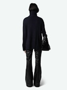 Alma Jewelled Cashmere Sweater - Navy blue cashmere sweater with funnel neck and gold star buttons with diamanté on the shoulder.