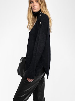 Alma Jumper - Turtleneck jumper with star buttons in 100% cashmere.