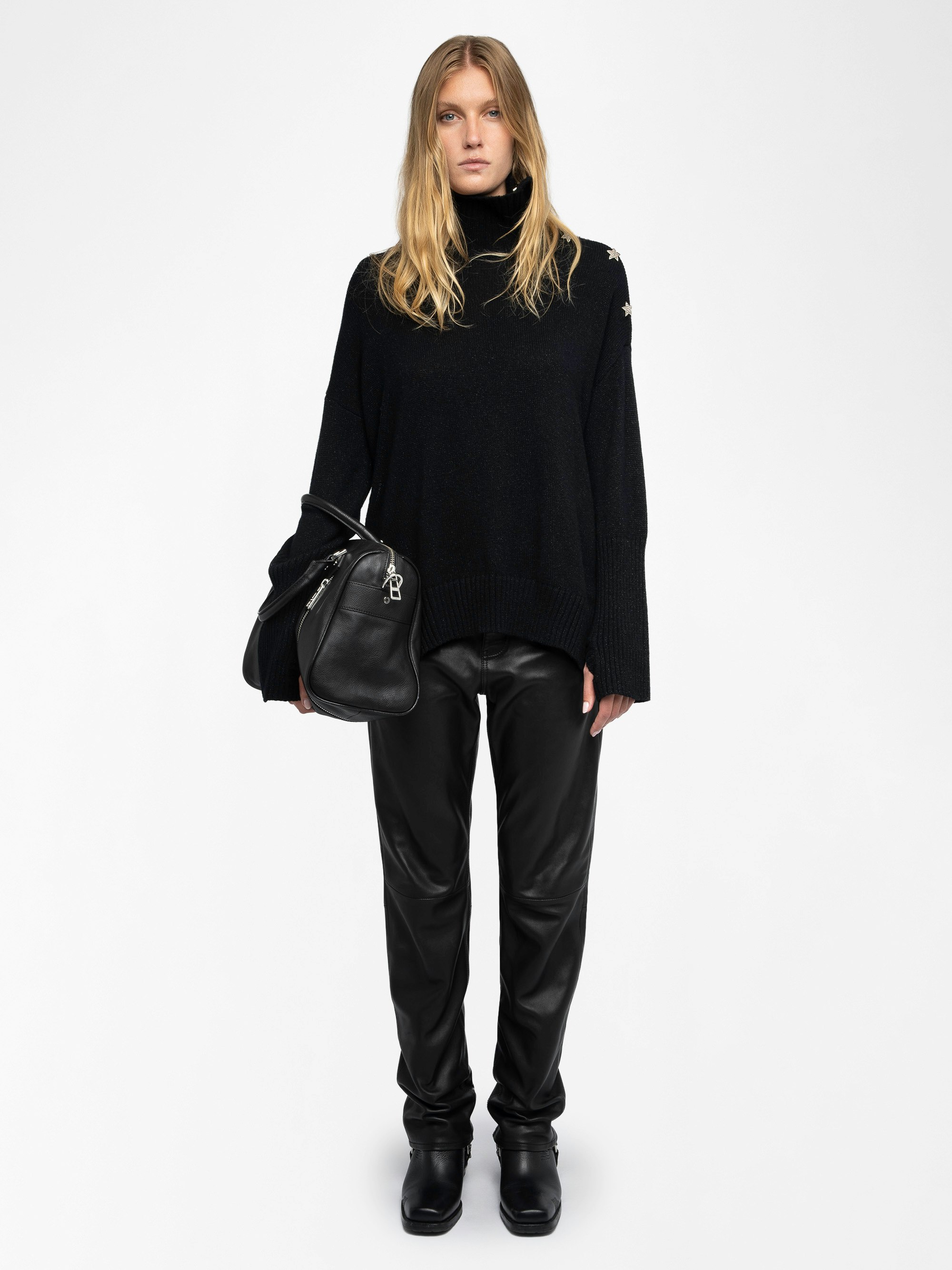 Alma Jumper - Turtleneck jumper with star buttons in 100% cashmere.